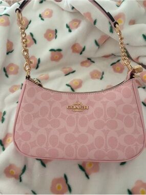 Coach Pink Signature Jacquard Chain-Accent Shoulder Bag